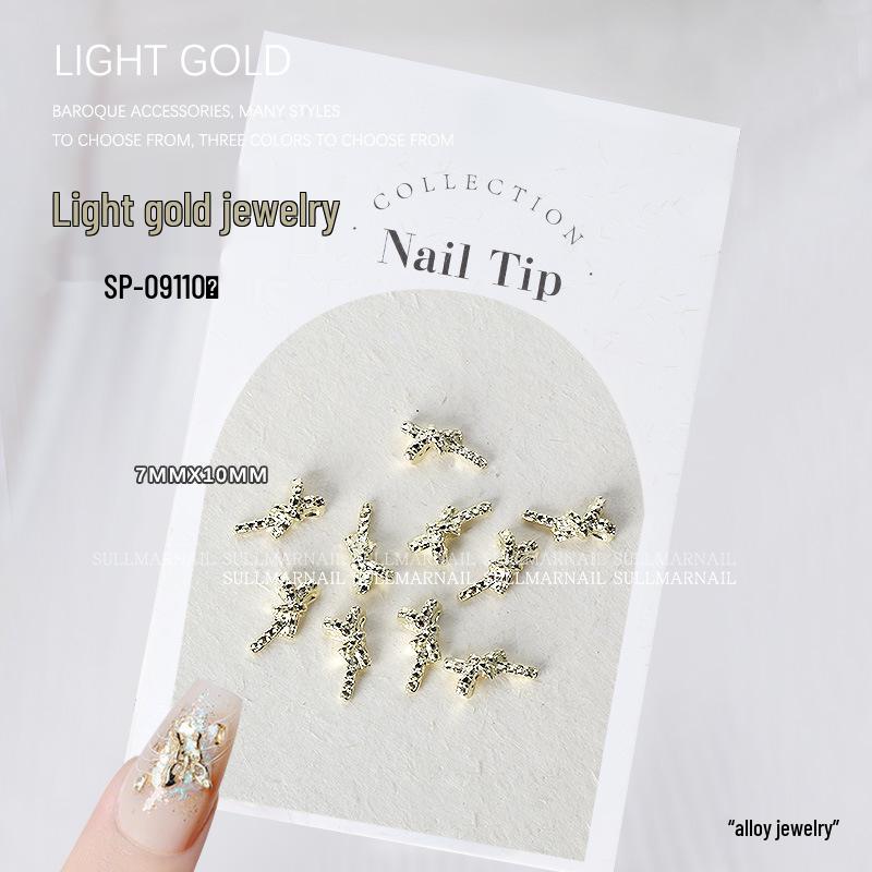 Golden Butterfly 3D Nail Art Set - 10 Pieces of Light Gold Ribbon Bow Decorations