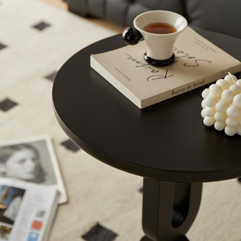 Solid Wood U-Shaped Round Table  Cream-Style Sofa Side teapoy  Vintage Bedside Round Table  Thick Japanese-Style Tea desk