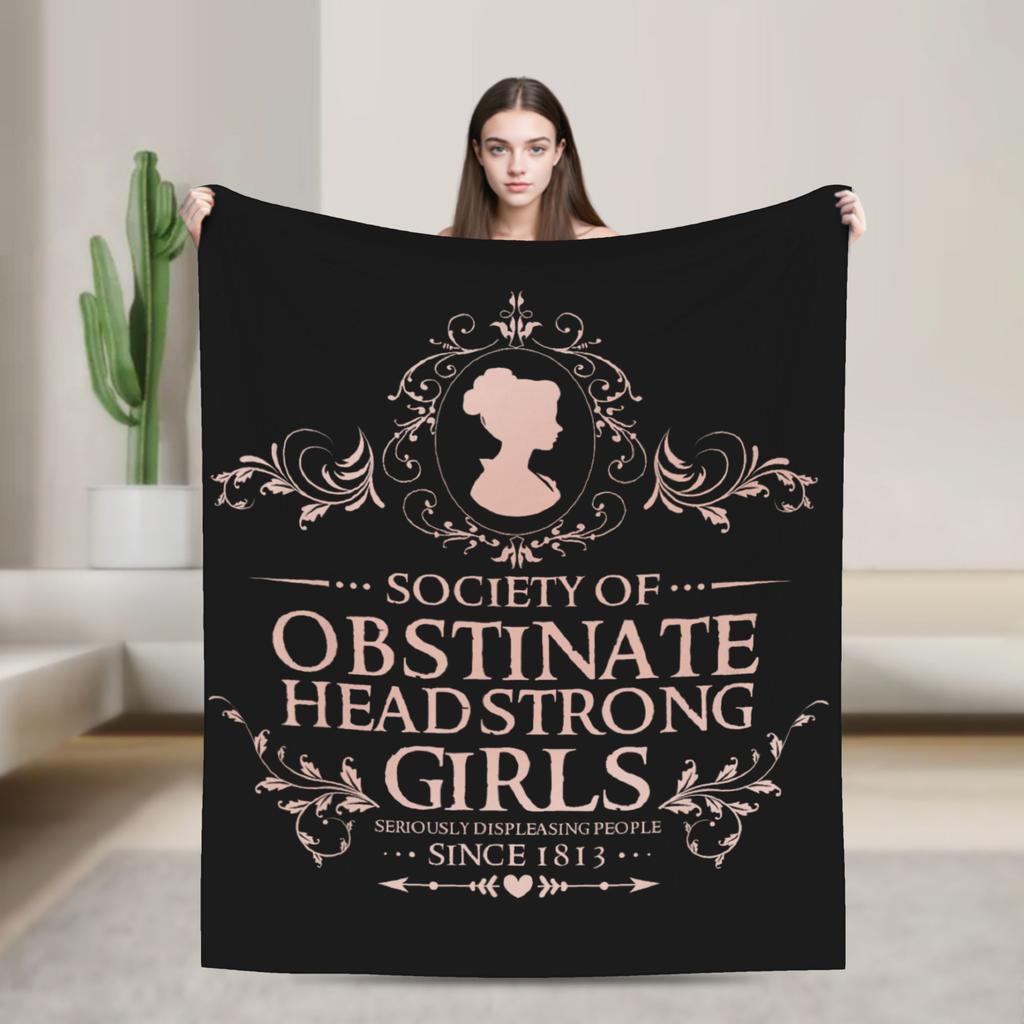 Jane Austen Pride and Prejudice Flannel Blanket Obstinate Headstrong Girls Vintage Throw Blankets for Home 200x150cm Lightweight