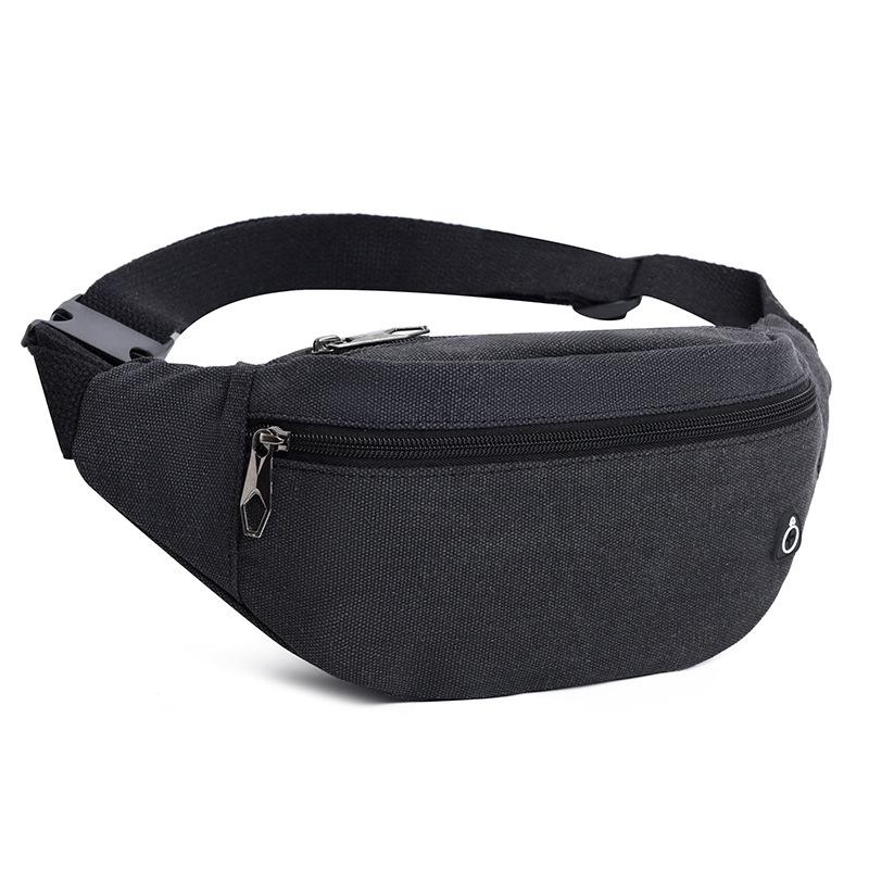 

Чоловіча вулична поясна сумка з канвасу - Однотонна, багатосекційна, зносостійка, тришарова, ідеальна для їзди на велосипеді та спорту. чорний