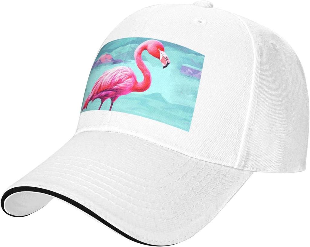 Flamingo Print Baseball Cap Polyester Adjustable Sun Protection Casual Trucker Hat for Unisex Adult