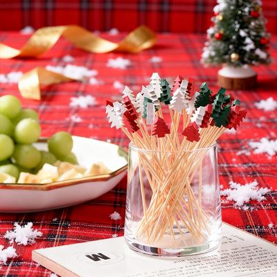 Affordable Disposable Bamboo Toothpicks 50/100PCS Christmas Fruit Picks Oral Care Interdental Cleaning Supplies