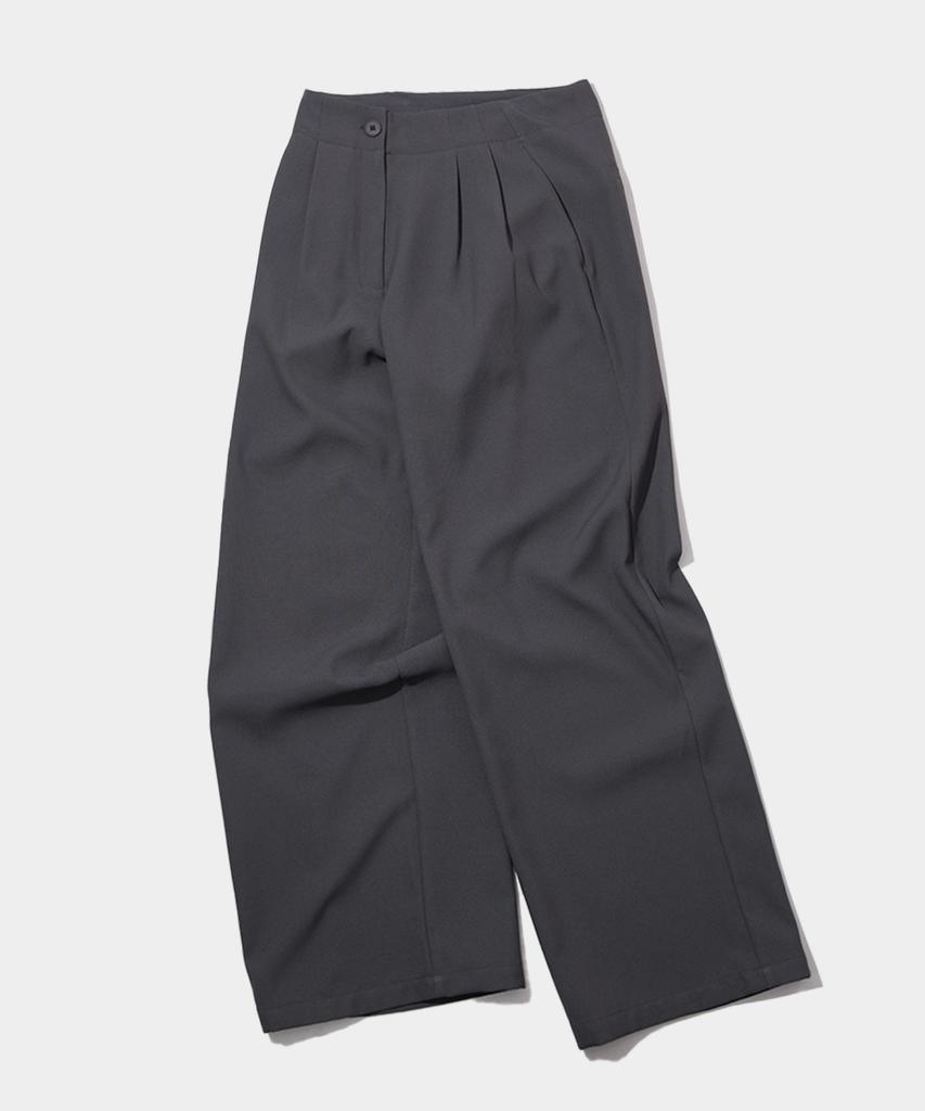 BLACK MOMENT Daily Office Basic Oversized Single Wide Pintuck Slacks Suit Set Pants [Black]