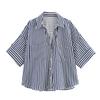 European and American Women's Clothing 1116 Summer Lapel Striped Versatile Casual Loose Long-sleeved Shirt Top Women