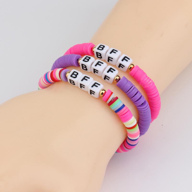 Bohemian Style Best Friend Letter & Bead Bracelet Set - Colorful & Soft Friendship Bracelets