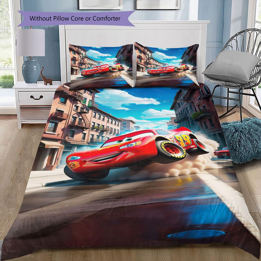 Lightning McQueen Cars 3Pcs Bedding Set for Kids, Soft Microfiber Bed Set for Boys Bedroom, Cartoon Movie Home Decor