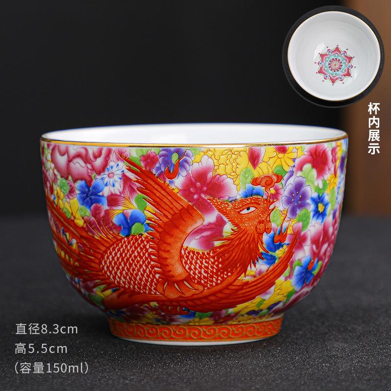 Handmade Enameled Master's Cup Cloisonné with Ten Thousand Flowers Pattern Jian Zhan Style Ceramic Tea Cup