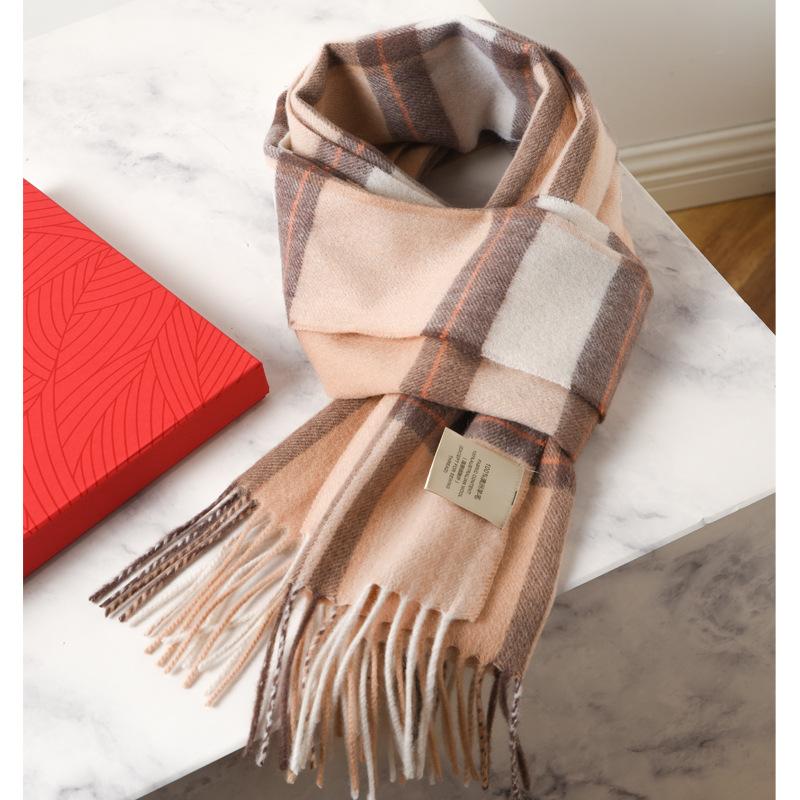 100 pure wool scarves for men and women, winter high-end new plaid scarves, gifts for couples