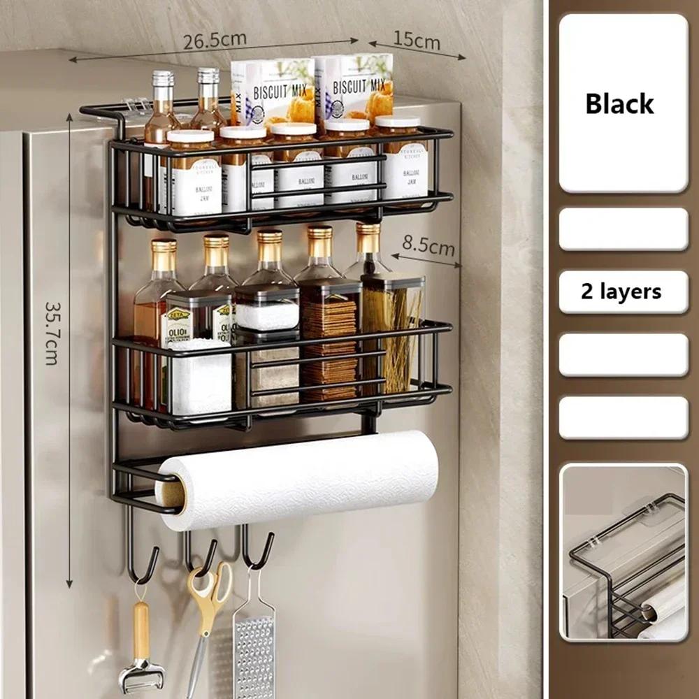 Refrigerator Storage Rack Side Hanging No-nail Sticker Tissue Paper Holder Cling Film Roll Paper Kitchen Seasoning Organizer