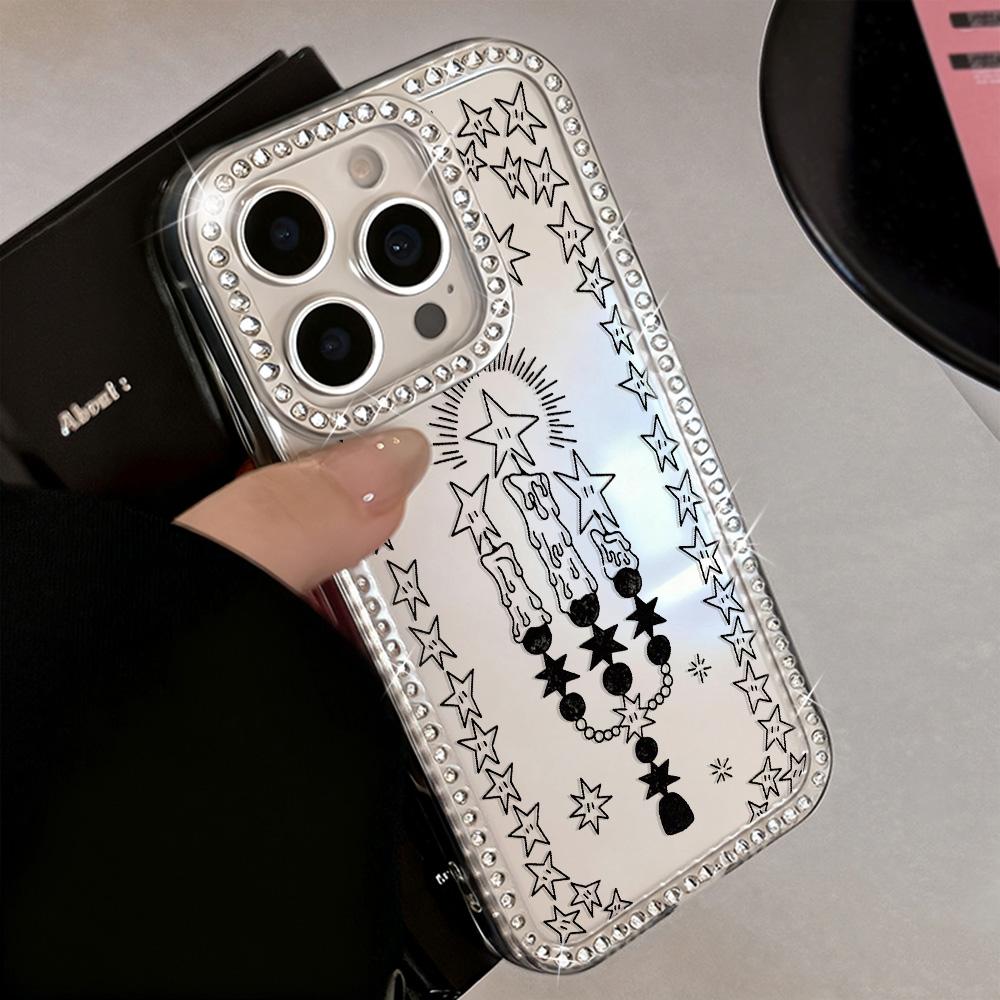 Armbandkette Handyhülle Für iPhone 17 16 15 13 14 für 17Air 17 12 14 16 Pro 17 14 16 Pro Max Funkelnder Diamant Niedliches Muster Hartschale Mit Trageband