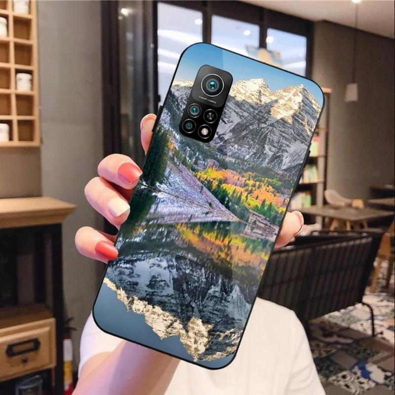 Husă Telefon Copac Pădure Munte Pentru Xiaomi 12 11T 10 9 Redmi Note 11 10 10S Pro Redmi 9 9A 8 Negru PC Sticlă Husă Telefon