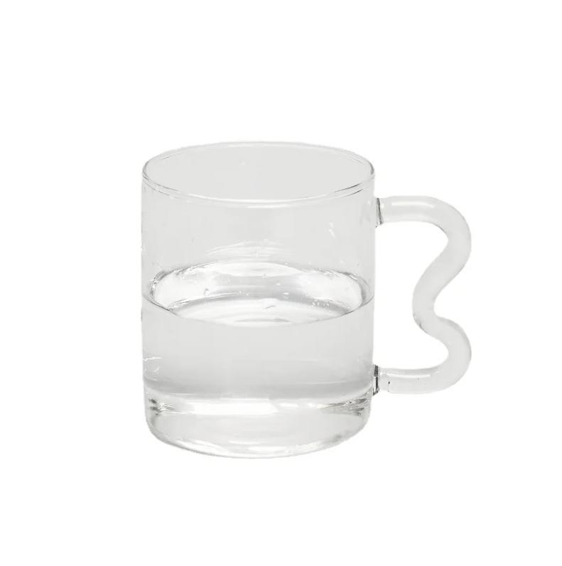 Barevné sklenice Originální design Barevný vlnitý ucho Skleněný hrnek Ručně vyráběný Jednoduchá vlna Kávový šálek na vodu