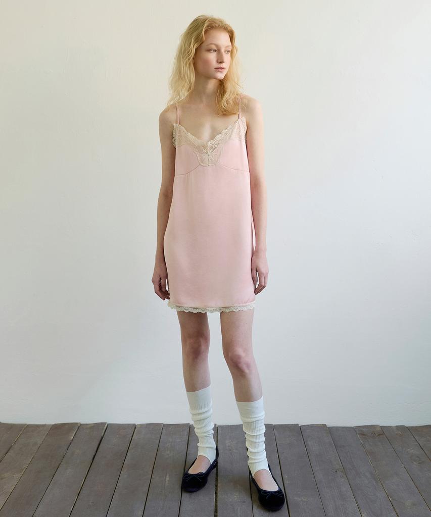 Aobteu Lace Slip Mini Dress - Pink