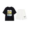 Li-Ning Letter Print Loose Round Neck Pullover Short Sleeve Top Fashion Versatile Comfortable Shorts Casual Sports Suit AHSU805-1+AKST593-7