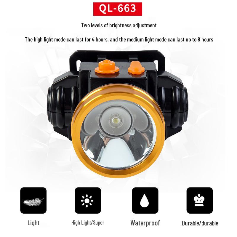 Rechargeable Lightweight LED Headlamp for Night Fishing – High Brightness, Dimmable, Lithium Battery-Powered.