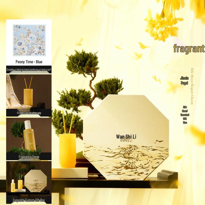 Wanshili Peony Time Silk Scarf & Fragrance Gift Set