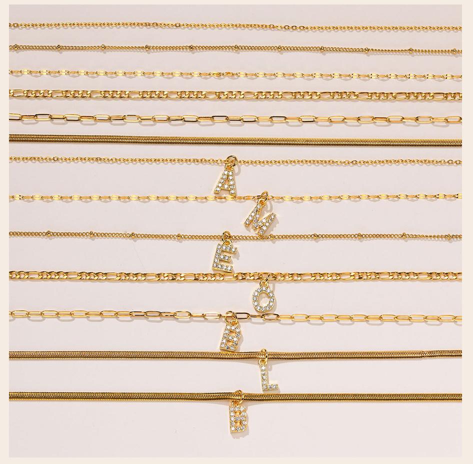 Stainless Steel Zirconia Initial Letter Necklace for Women, A -Z Alphabet Pendant Snake Chain Collar Layered Jewelry