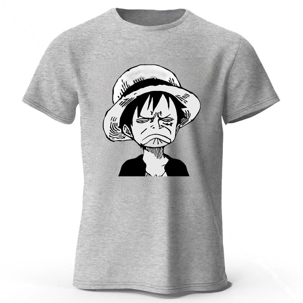Summer Funny Face One Piece Luffy Pure Cotton T-shirt Men's Street Funny Retro Comfortable Plus Size Short-sleeve Top