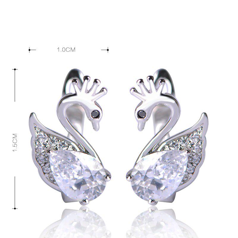 Bonitos pendientes con cierre de cierre inglés en forma de cisne para mujer y niña, circonita negra con diamantes de imitación, Color dorado Brinco Boucle d'oreille