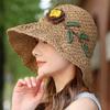 1Pc Women'S Summer Straw Hat For Women Hand-Woven Flower Patterns Fresh Holiday Seaside Beach Hat For Outdoor Hiking Travel