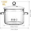 Hemoton Clear Glass Simmer Pot with Lid Borosilicate Cooking Pot for Pasta, Soup, Milk Electric Simmer Pot for Home Glass Stew Pot 1350ml