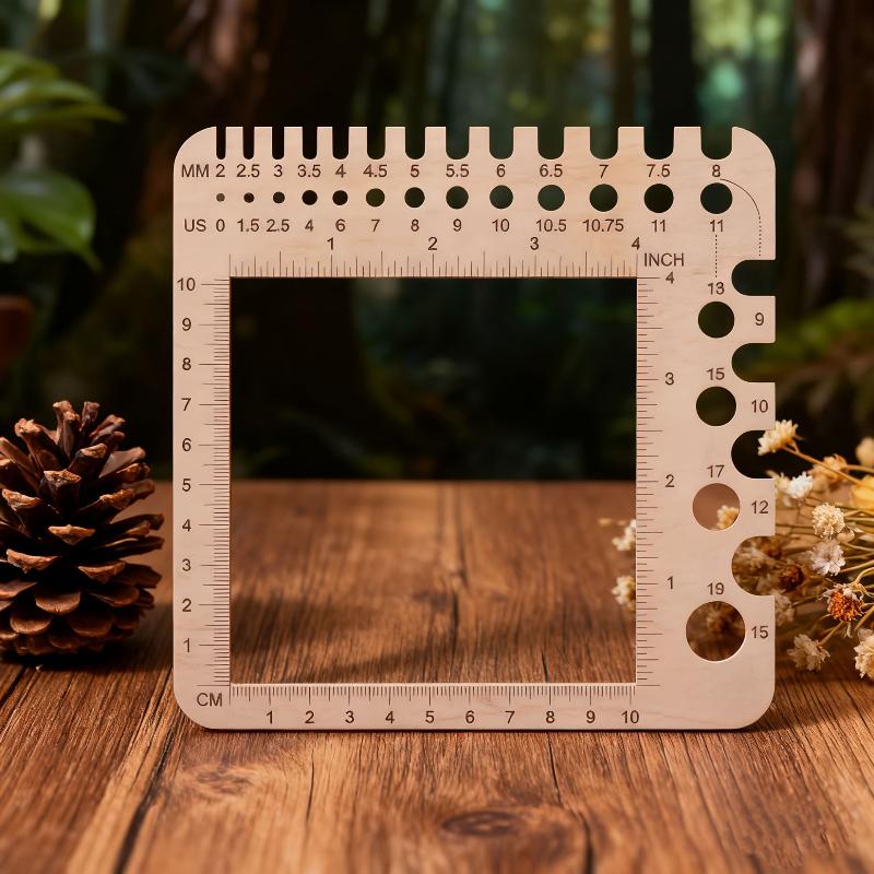 Wood Knitting Needle Gauge Square Ruler Embroidery Thread Bobbins Floss For Spinners Yarn Measuring Tools Sewing Supplies