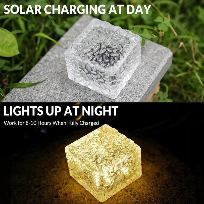 Solar Ice Cube Light, Square Glass Block Landscape Lamp, Waterproof Outdoor Pathway Garden Yard Decor Light