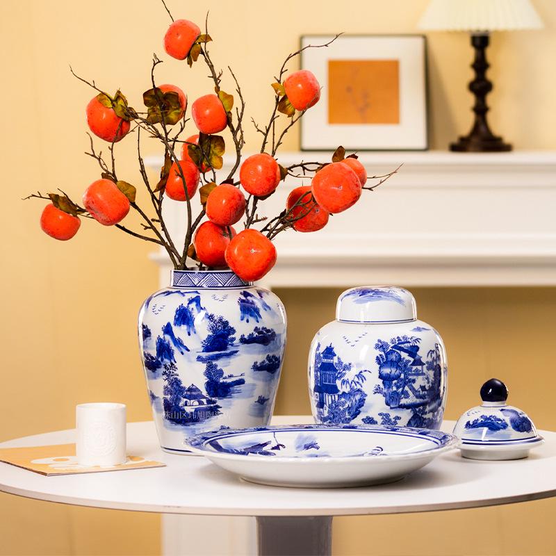 Blue and White Porcelain Antique Vase: Chinese Ornamental Jar for Home or Study Display
