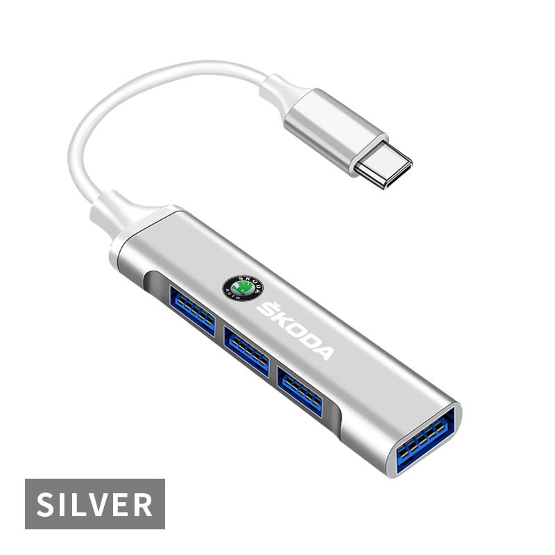4 Ports USB 3.0 HUB TYPE-C Multi High Data Transmission Car Adapter for Skoda Fabia Kodiaq Kamiq Superb Yeti Octavia Enyaq Rapid Karoq Derivati