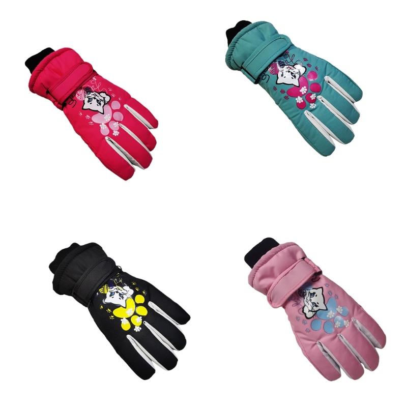 Gants de Ski pour Enfants Hiver Imperméables Motif Dessin Animé Mignon Gants de Neige Chauds pour Garçons Filles Enfants 5-10 Ans
