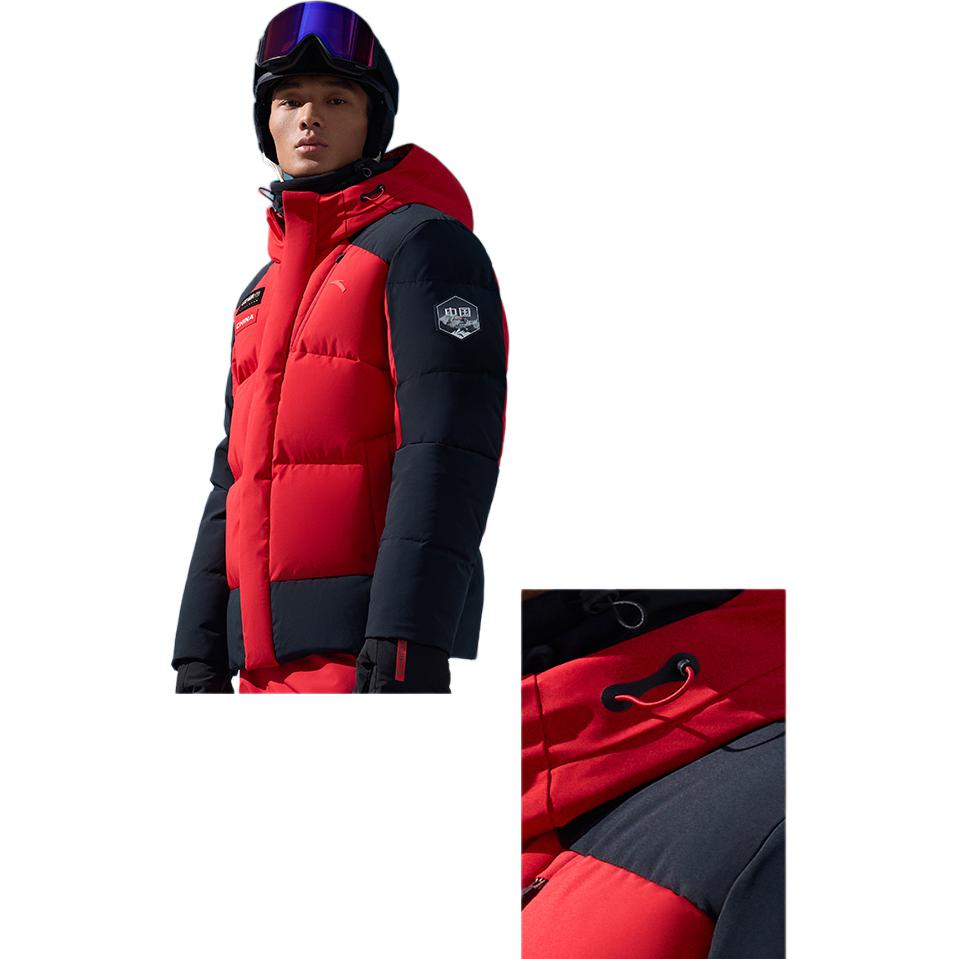 Anta Craftsmanship Series Wasserabweisende Winddichte Warme Daunenjacke Herren Jacke Classic-Red Basic-Black 152447926N-4