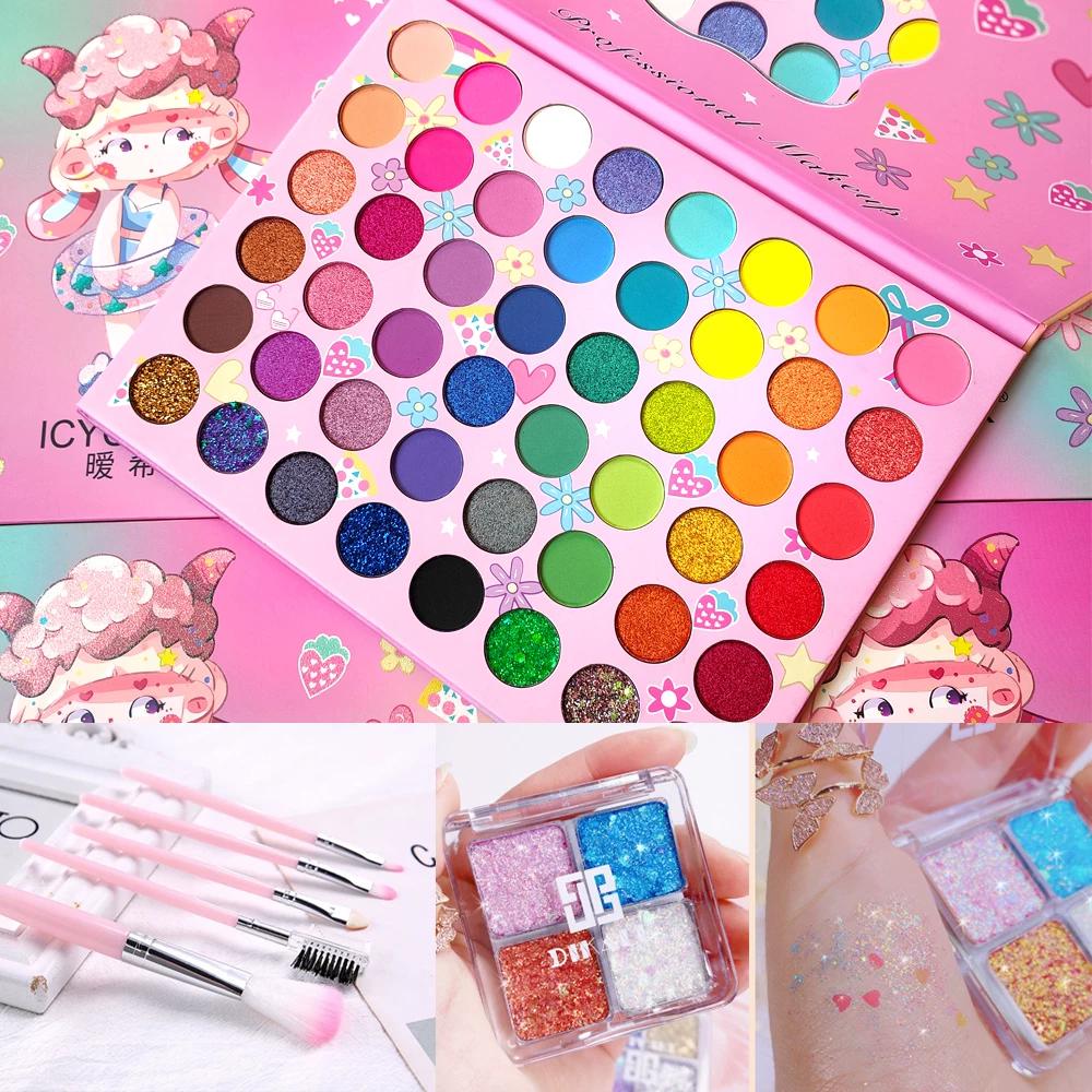 48 Colors Fashion Colors Eye Shadow Plate Green Purple Eye Shadow Stage Makeup for Children and Students Shiny Crystal Glitter