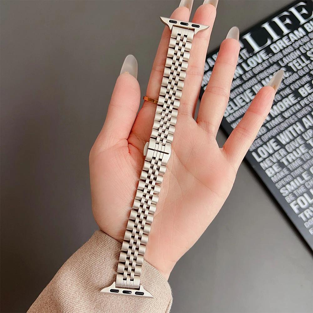 Women Slim Straps for Apple Watch Ultra 2 49mm 10 46mm 42mm Stainless Steel Band Iwatch Series 9 8 7 6 5 SE 41mm 40 45mm 44 38mm