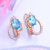 LSOOYH Clip Earrings Rose Gold Color Fashion Earring For Women Geometry Blue Cubic Zirconia Stud Earrings Jewelry