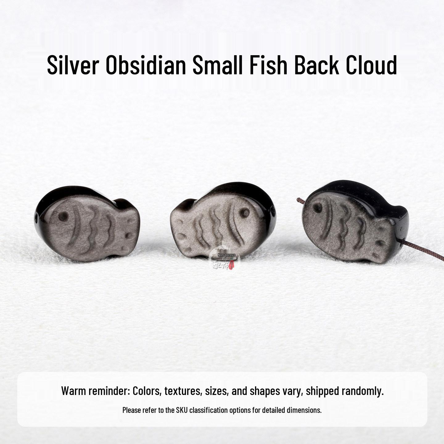Silver Obsidian Fish Carved Bracelet Beads - Crystal Jewelry DIY Accessories