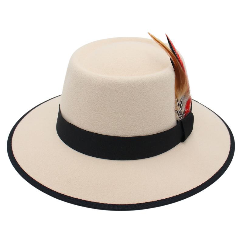 Internet Celebrity Feather Decoration Foreign Style Top Hat Dome Jazz Hat Men And Women Tibetan Felt Hat Imitation Wool Hat Ethnic Style