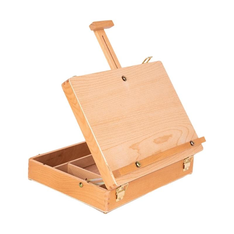 

Регулируемая по высоте деревянная мольберт-ящик, складная рама, мольберт для рисования, ящик для хранения для устойчивого творчества в помещении и на улице 1