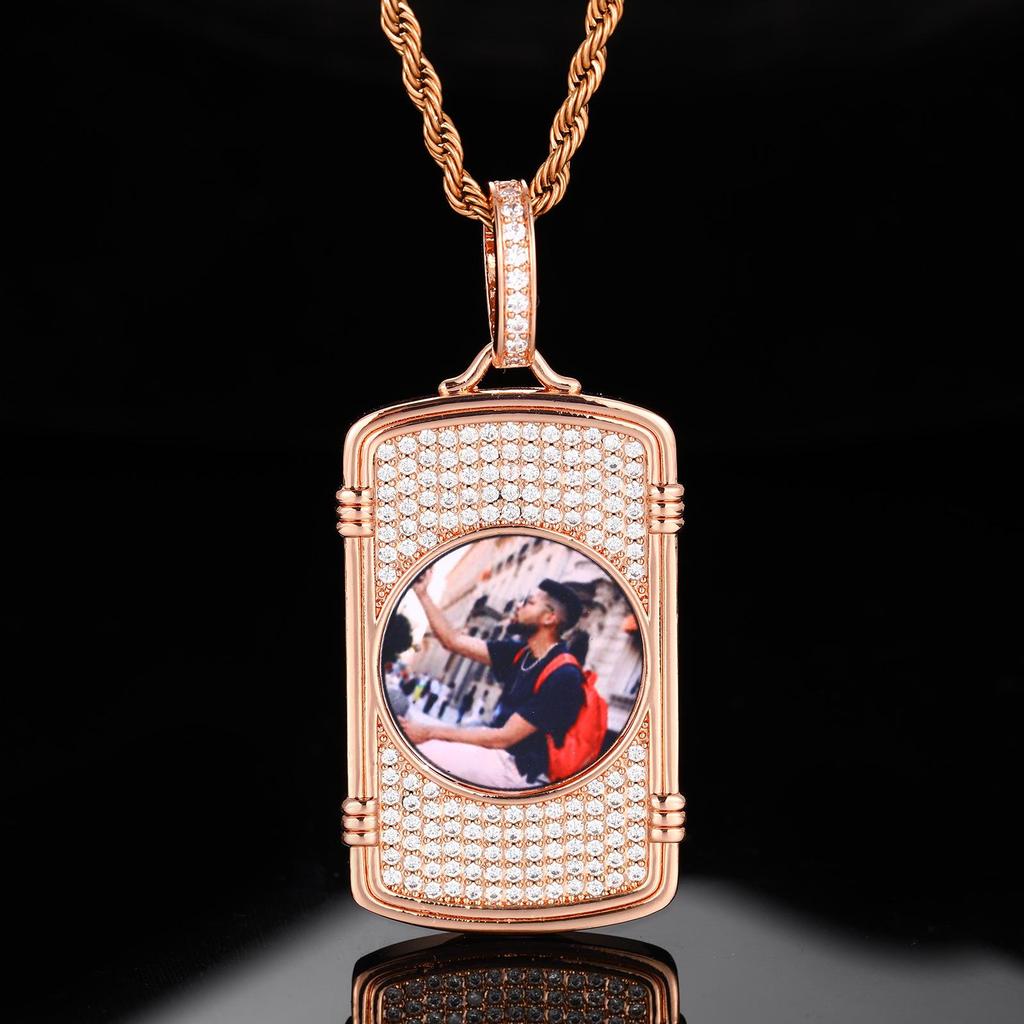 European American Custom Photo Hip Hop Pendant Necklace with Zircon