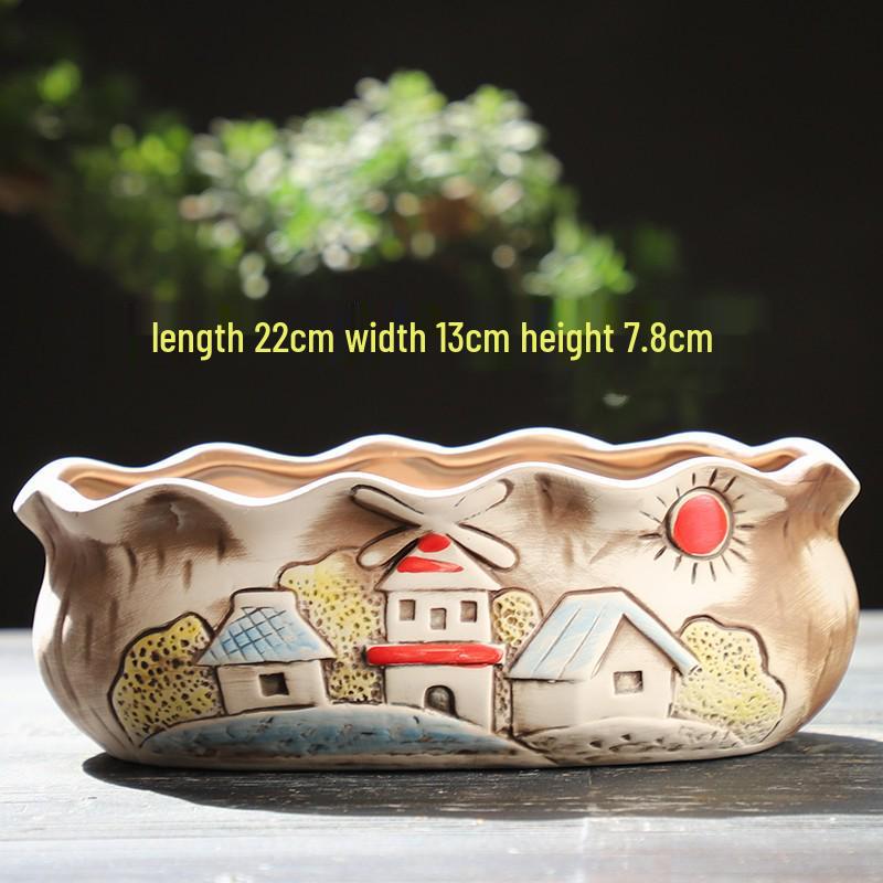 Cartoon Grobkeramik Großer Keramik Sukkulentenübertopf im Bilderbuchstil