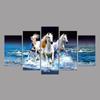 Wall Art Canvas Painting Modern Poster HD Printed Pictures 5 Pieces Beach Waves White Horses Racing Living Room Home Decor