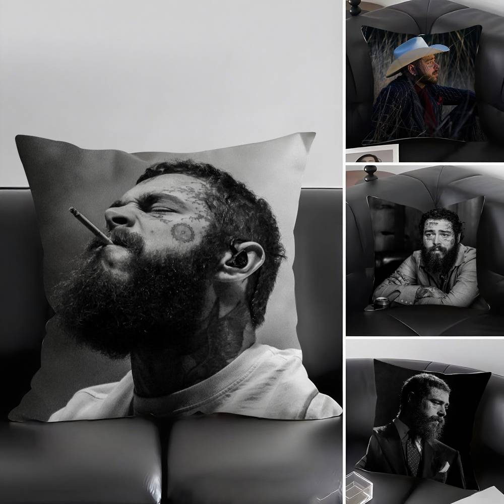 P-Post M-Malone Pillow Case Home Dorm Chair Back Short Plush Double-Sided Printing Office Nap Time Cushion Cover