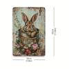 Cottagecore Metal Wall Art Cute Rabbit in Bucket with Flowers Home Decor