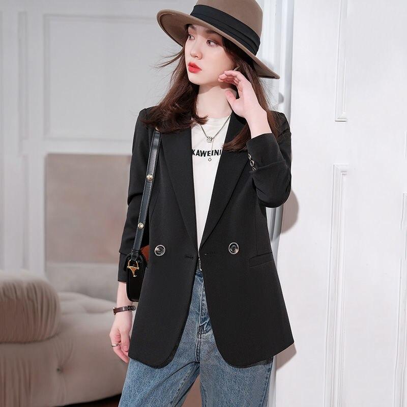 Spring Autumn Korean Suit Coat Black Blazer Slim Notched Double Breasted Blazer Formal Clothes