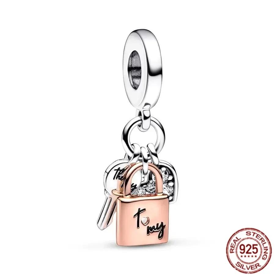 Original Copper Colorful Charms Snowflake Heart Lock Key Earrings Beads For Necklace Diy Bracelet Present Jewellery