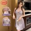 LangSha Sling Nightgown for Women, Sexy Pure Desire Style, Lace Hollow-Out with Chest Pads, Faux Silk Thin Ladies' Loungewear