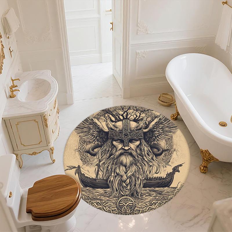 Viking Figures,Round Area Rug,Carpet Rug for Living Room Bedroom Sofa Playroom Decor,Non-slip Floor Mat