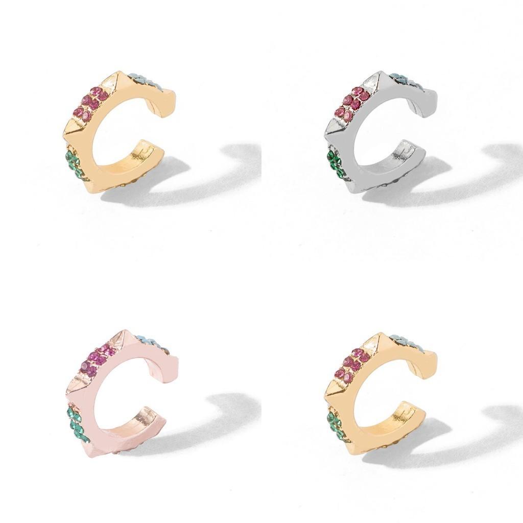 Eye-catching Alloy Geometric Earrings Trendy Rhinestone Ear Clips Perfect For Any Occasion