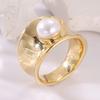 Minimalist Inlaid Imitation Pearl Women's Ring Sparkling Gold Color Geometry Daily Wear Party Jewelry Anniversary Gift