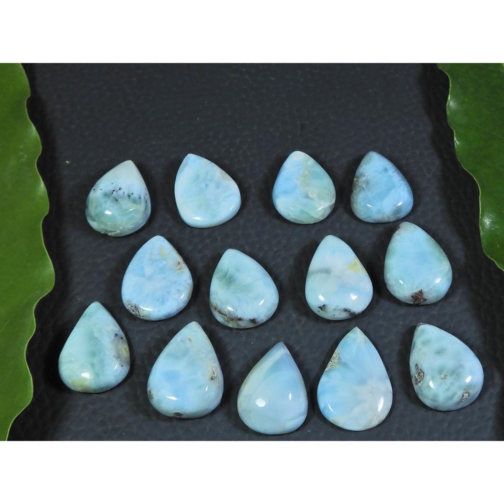 12X16MM Blue Larimar Natural Cabochon Pear Loose Gemstone Lot 13Pcs 102Cts. A-56