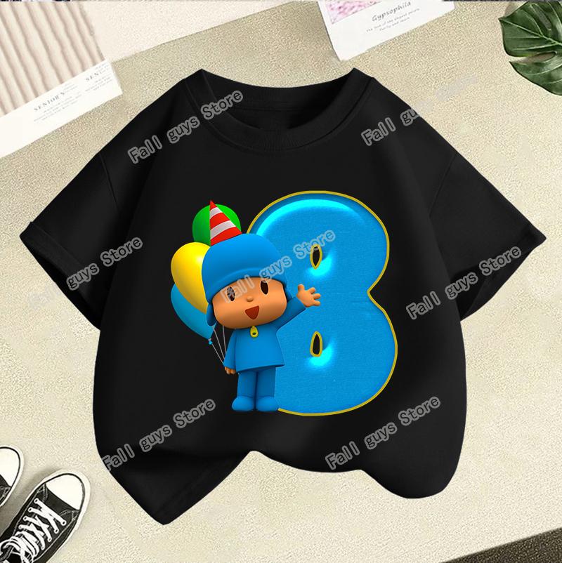 Maglietta Serie di Compleanno di Pocoyo Merch Cartoni Animati T-shirt a Manica Corta Vestiti Estivi Carini Girocollo Top Casual Regalo
